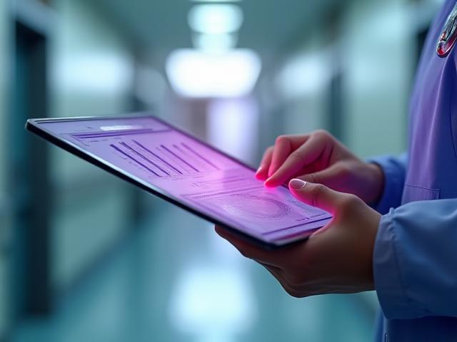 Medical professional observing digital clinical data