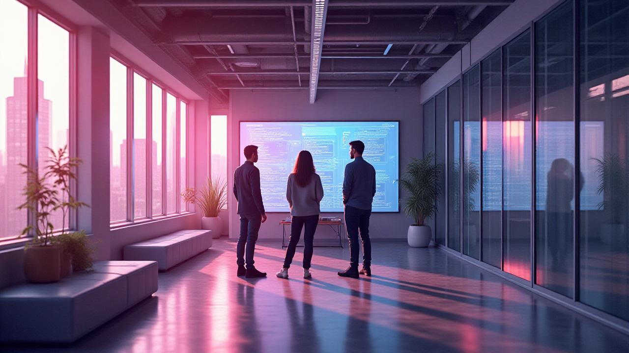 Team of software engineers collaborating in a modern London glass office